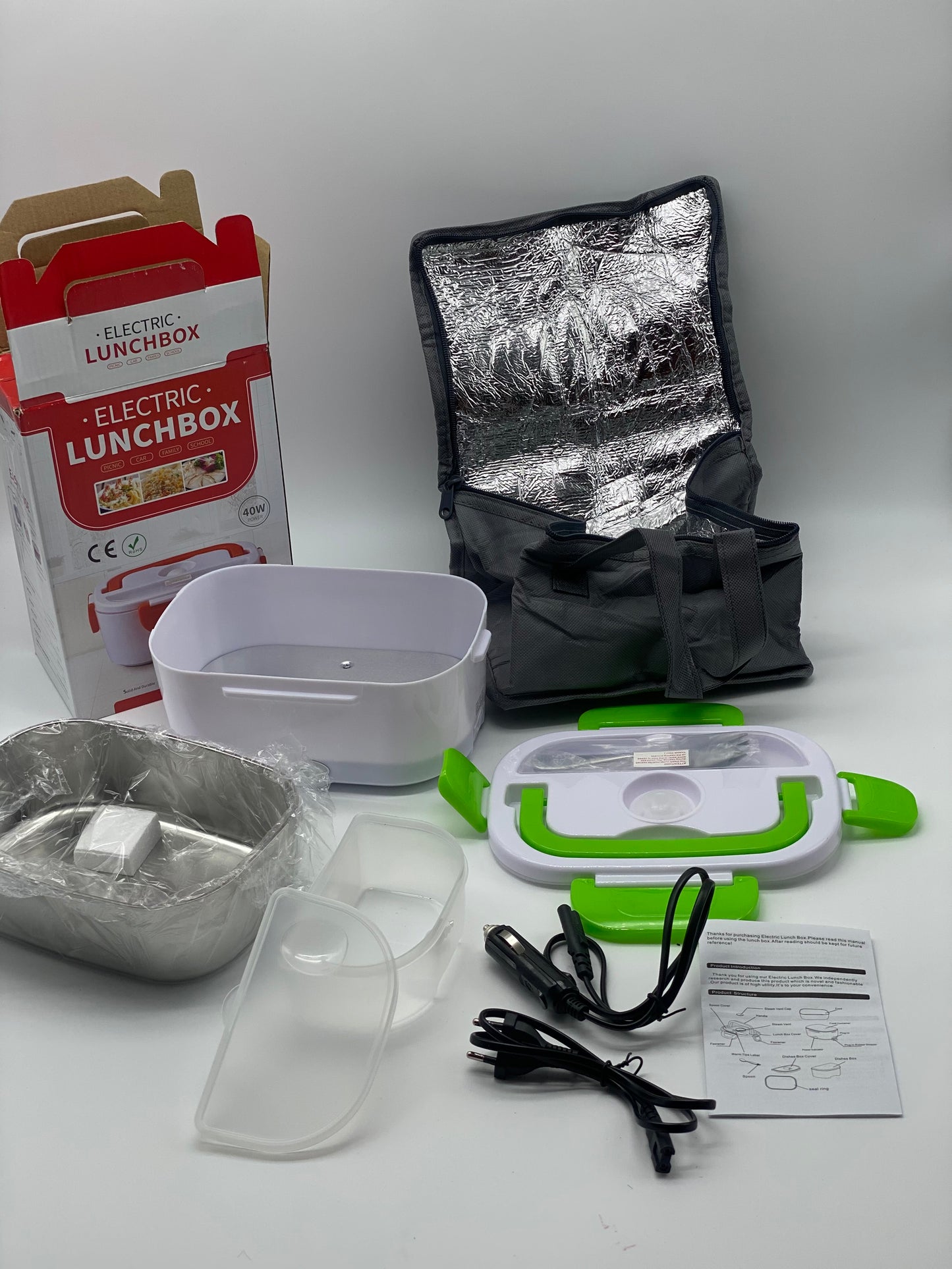 Boîte Chauffante Lunch Box 1.5L Électrique Boîte à Lunch Thermique 12V 24V 220V 40W 3 en 1 Boîte Alimentaires Boîte Repas revêtement en Isolation en Acier Inoxydable Boîtes-Repas