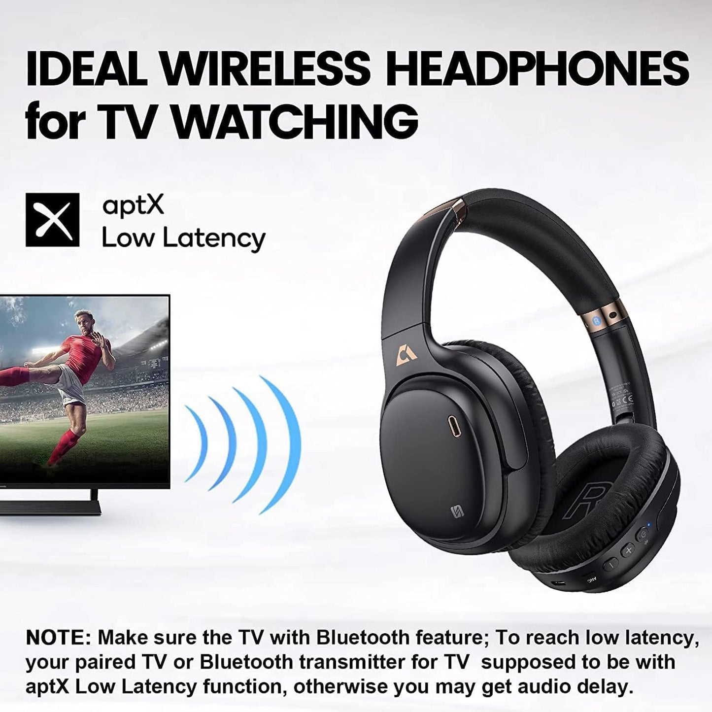 Ankbit E600Pro Casque Bluetooth avec aptX Low Latency & HD, réduction du bruit hybride, casque sans fil avec microphone, audio haute définition, 80 heures de lecture pour téléphone portable, PC, TV