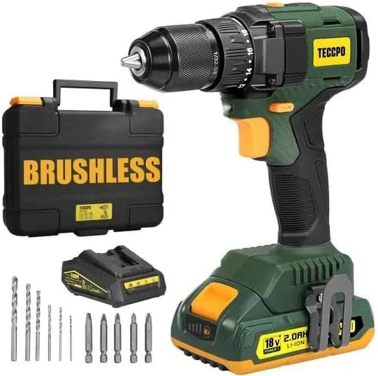 TECCPO Perceuse Visseuse sans Fil Brushless, 45Nm, Chargeur Rapide, 1 Batterie 2000mAh, 2 vitesses