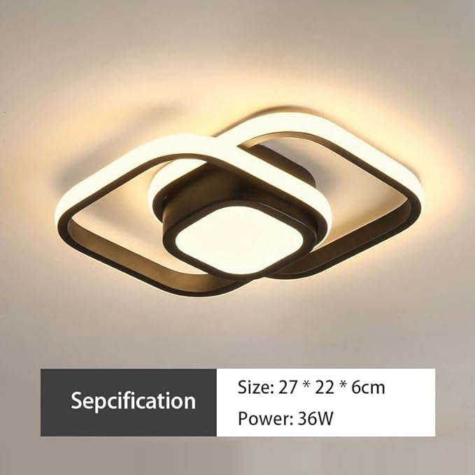 plafonnier moderne carré double anneau LED 36W noir 3 couleurs température dimmable ( variable) neuf