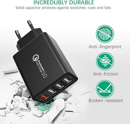 Quick Charge 3.0 Chargeur Secteur USB Câble USB CQC 3.0 30W/6A 4 Ports Neuf