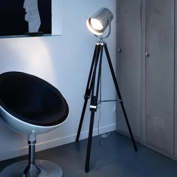 Lampadaire Haru, bois, argent, H.140.0 cm, E27 neuve