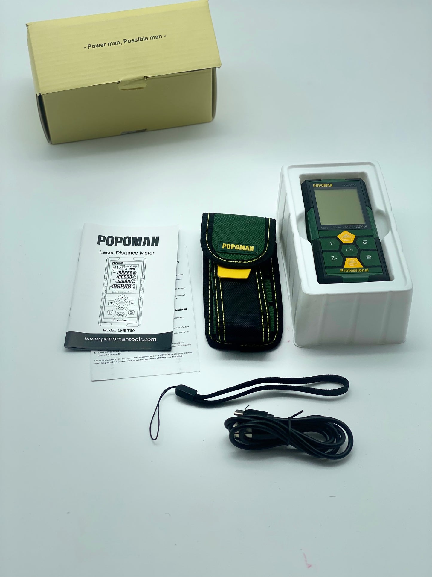 Mesure de distance laser POPOMAN, rechargeable avec Bluetooth 60m Transfert