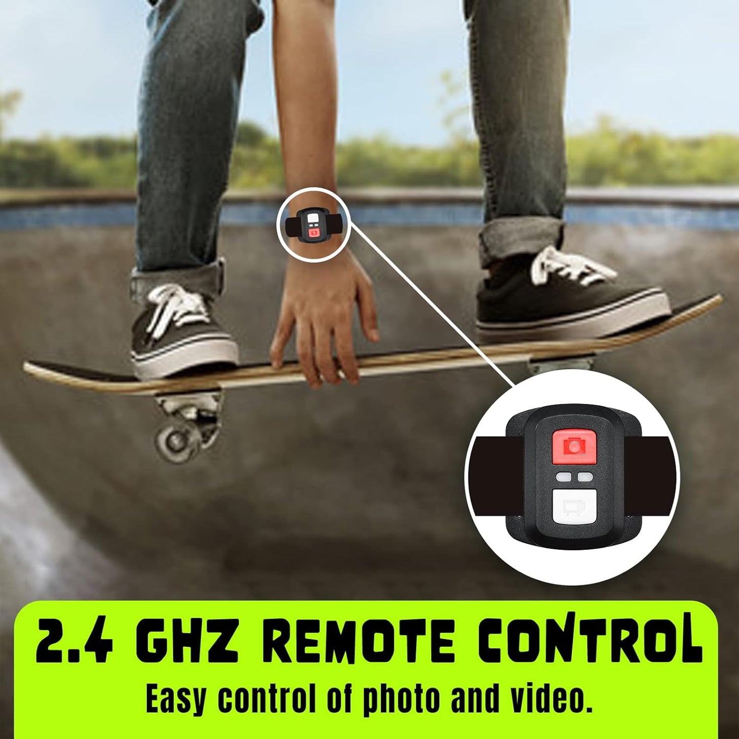 Exprotrek Action Camera 4K 30fps Ultra HD, Caméra d'action 40 m 100 Pieds étanche WiFi Ultra Grand Angle 170°, télécommande, 2 Batteries et kit d'accessoires pour Casque