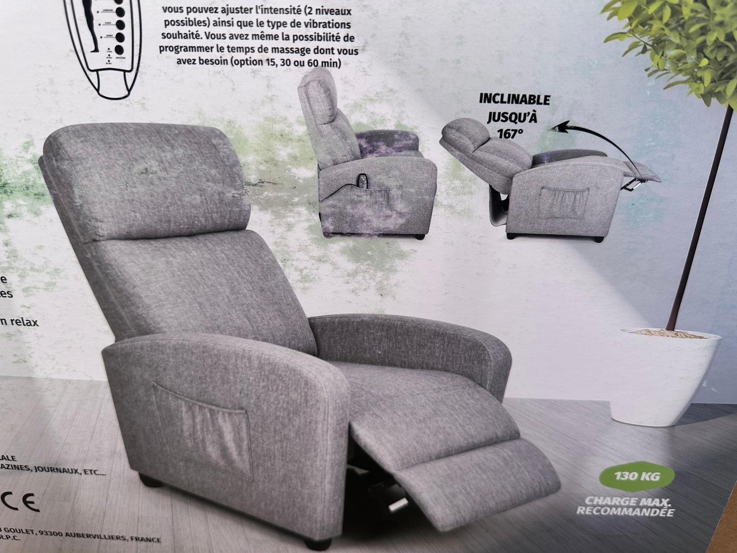 MOBILIER RAINEAU Fauteuil inclinable massant et chauffant RELAX9 - Gris garantie