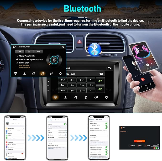 Autoradio pour VW Golf Polo T5 Tiguan Caddy Seat Skoda 2G+64G Android 13 avec CarPlay Android Auto 7 Pouces 2 Din Autoradio avec Navi HiFi FM RDS BT WiFi+Canbus+AHD Caméra de recule