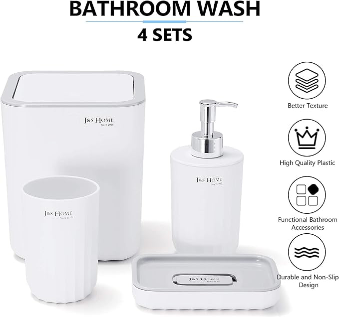 Kit Salle de Bain Moderne, Coupe de Brosse à Dents, Porte-Savon, Poubelle, Distributeur de savon