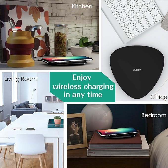 Chargeur sans fil rapide, Auckly 10W Qi Pad chargeur sans fil avec Tapis Anti-dérapant ultra rapide