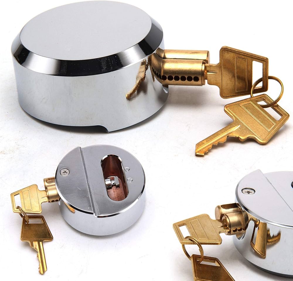 Fermer à clé Rondelle de hockey en acier chromé de 73 mm, Serrure de porte de remplacement pour camionnette robuste ronde à cadenas dissimulé en acier solide