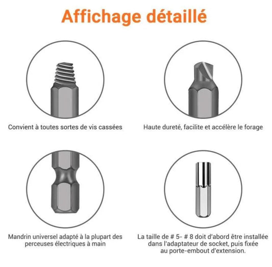 18Pcs Kit d'Extracteur de Vis TACKLIFE, 2 - 12 mm, Dureté 62 HRC, Séparateurs/Extracteurs pour Boulons ou Vis Endommagés - DSE01