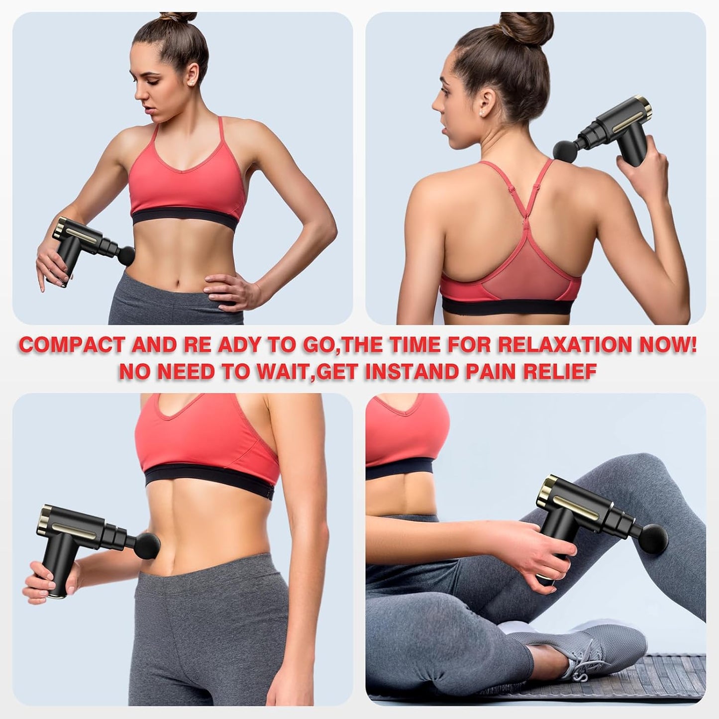 Pistolet de Massage Musculaire, Anti-Douleur Sportif Massage gun, Masseur à percussion musculaire avec 4 têtes de massage, Cadeau de Relaxation pour la Fête des Mères et la Fête des Pères