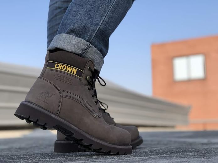CAMEL CROWN Bottes à lacets Bottes de combat pour hommes Bottes de travail Bottes pour hommes Chaussures de travail en cuir Bottes de travail classiques à tige courte pour extérieur Bottes de loisirs antidérapantes