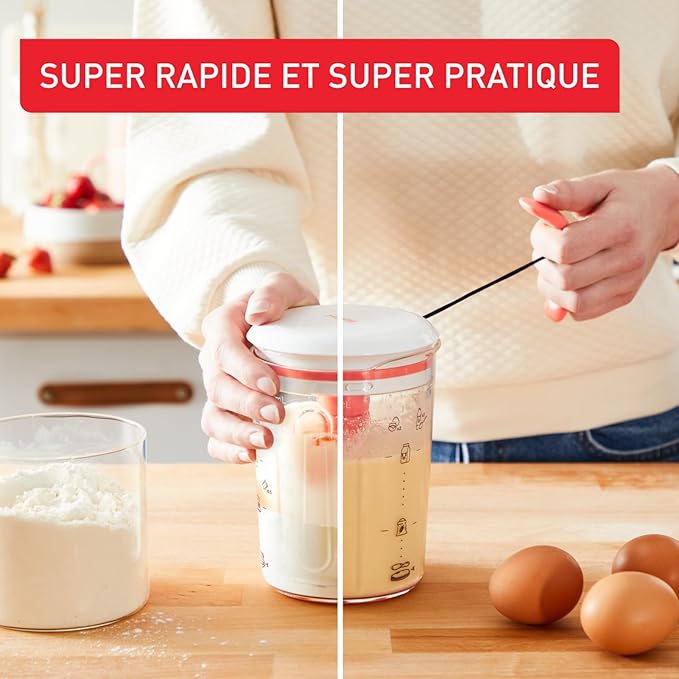 Tefal Crêpes Express Batteur intelligent, 900 ml, Gaufres Crêpes Pancakes en 2 minutes, Pâte sans grumeaux, Fait maison, Résultats parfaits, Facile à utiliser, 3 recettes graduées intégrées K1844404
