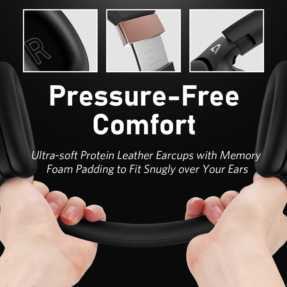 Ankbit E600Pro Casque Bluetooth avec aptX Low Latency & HD, réduction du bruit hybride, casque sans fil avec microphone, audio haute définition, 80 heures de lecture pour téléphone portable, PC, TV