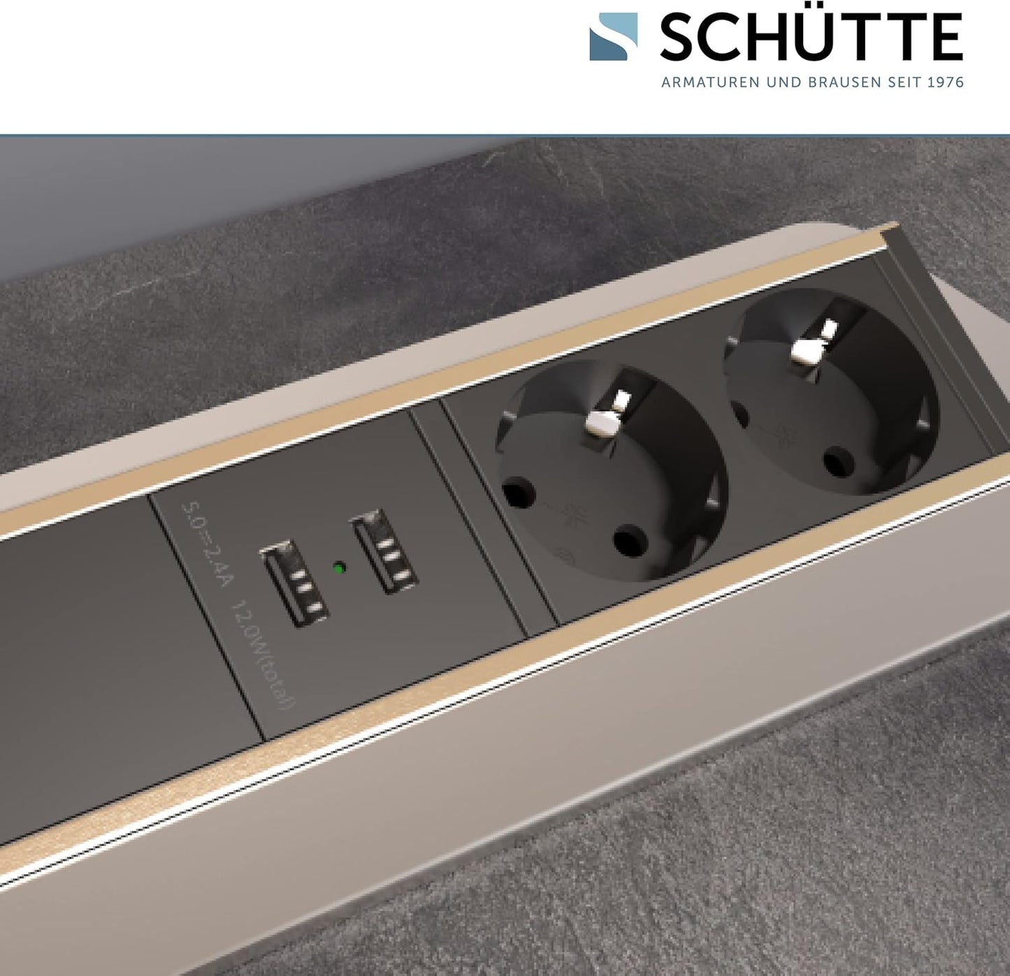 SCHÜTTE Multiprise Pliable pour Plan de Travail (2 Ports USB et 2 Prises de 230 V), Prise encastrable pour la Cuisine à équiper, Prise de Table en Acier Inoxydable