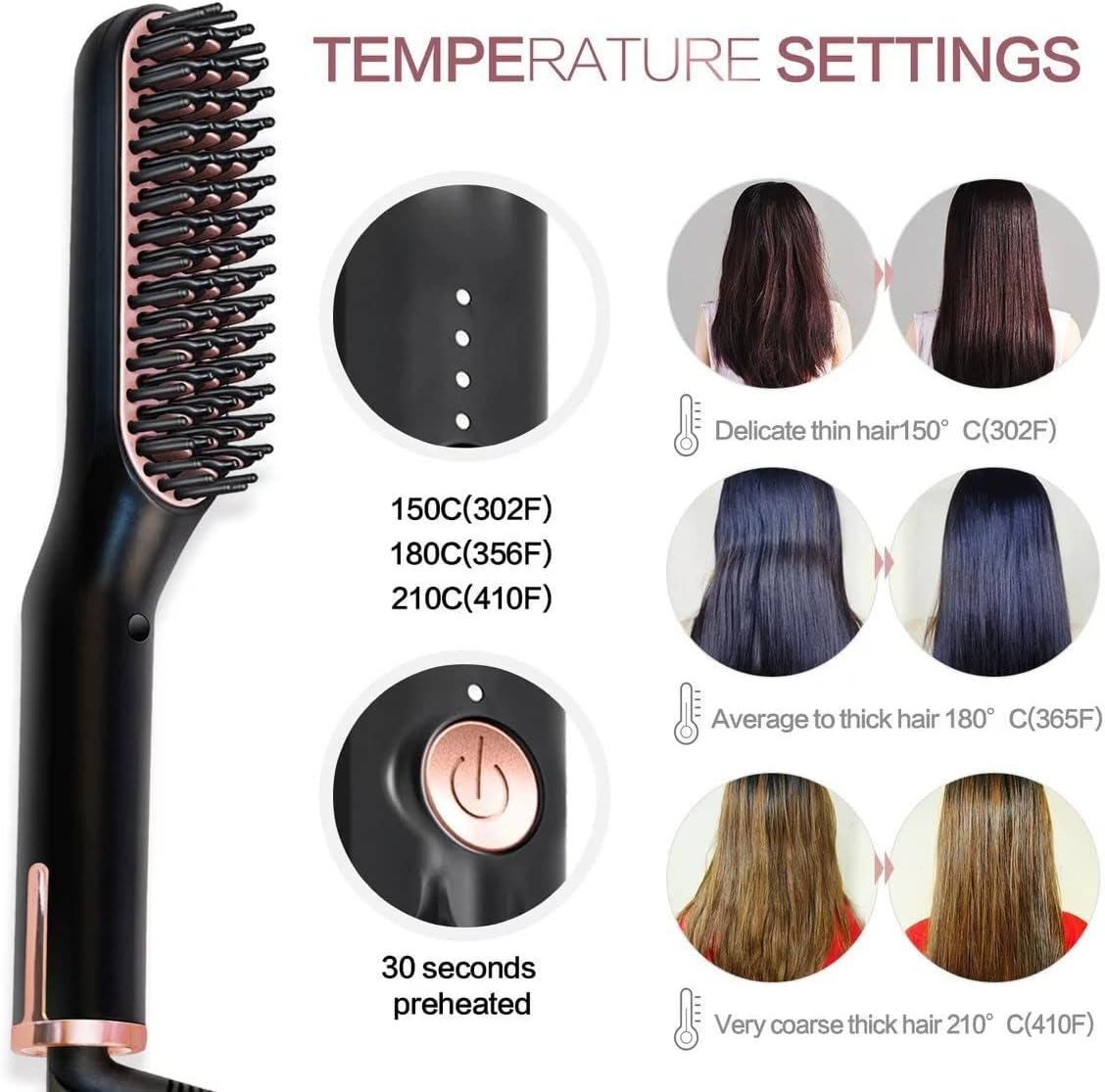 Lisseur à Barbe pour Hommes, Brosse Lissante pour Cheveux, Brosse Lisseur à Barbe Electrique Lisseur Professionnel 3 en 1 pour Hommes et Femmes à la Maison et en Voyage