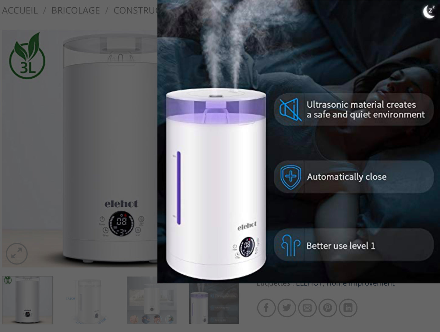 Humidificateur d’Air Bébé Maison Chambre 3L Humidificateur Ultrasonique Silencieux ELEHOT