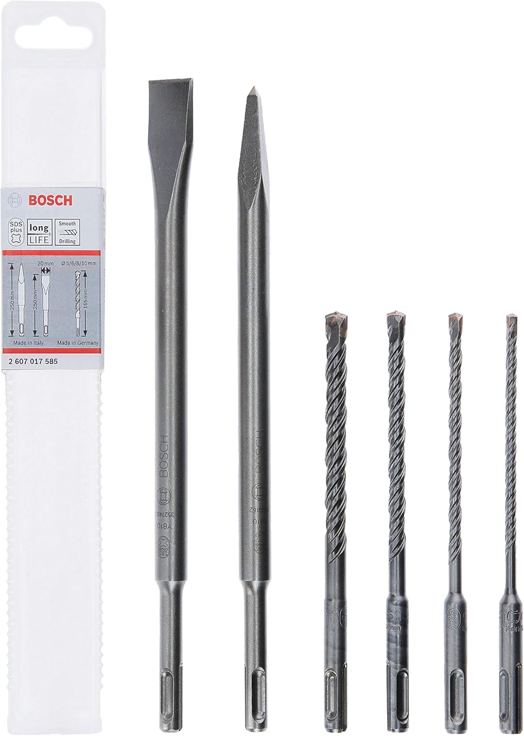 Coffret de 6 forets et burins pour marteau perforateur Bosch Professional 2607017585 SDS Plus-5 (pour béton et maçonnerie ; accessoires : marteau perforateur