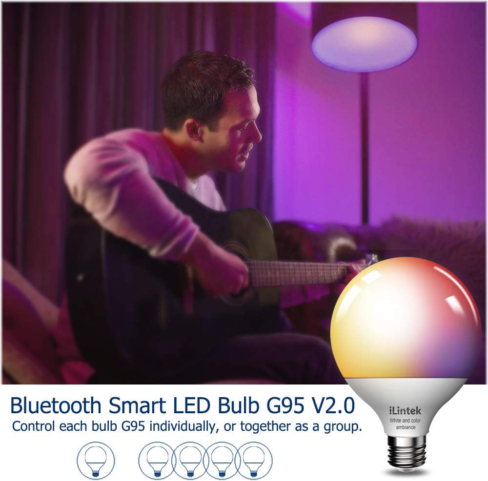 Ampoule Connectee E27,iLintek Ampoule LED Intelligente 13W (100 W équivalentes),G95 Bluetooth Lumiere de Controle,Couleur RGB+ Blanc Dimmable(2700K-6000K),Compatible avec Alexa,Google Home,IFTTT,2PCS