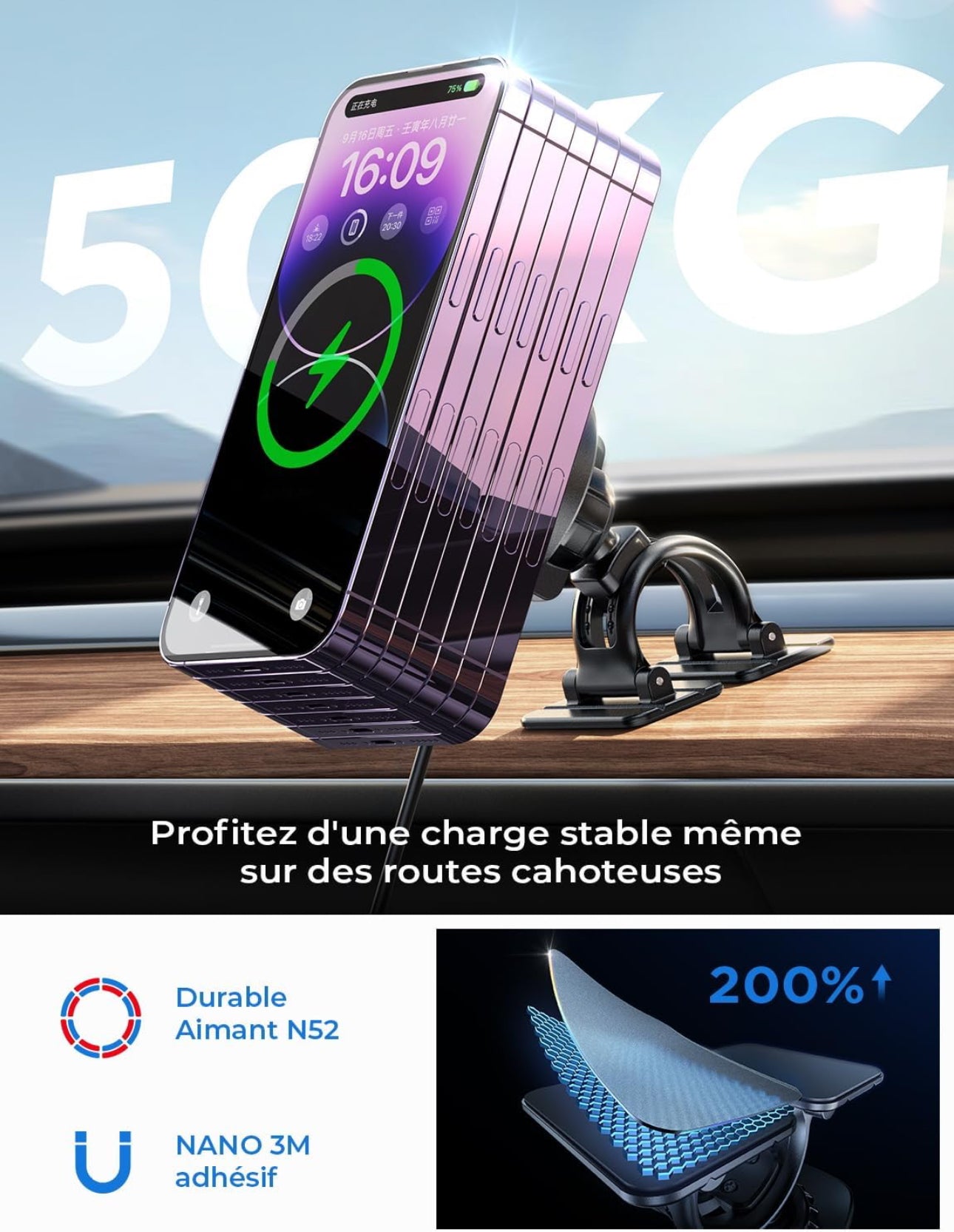 Chargeur sans fils 15W Support Telephone Voiture Induction, Chargeur Magsafe Voiture Rotation à 360°/Puce Intelligente Téléphone Voiture Magnétique Chargeur sans Fil Voiture pour iPhone 15 14 13 Pro Max Samsung