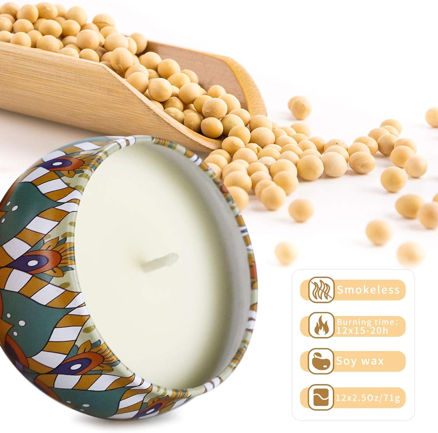 Coffret Cadeau de Bougies Parfumées, 12 bougies d'aromathérapie, Bougies 100% Soja neuves