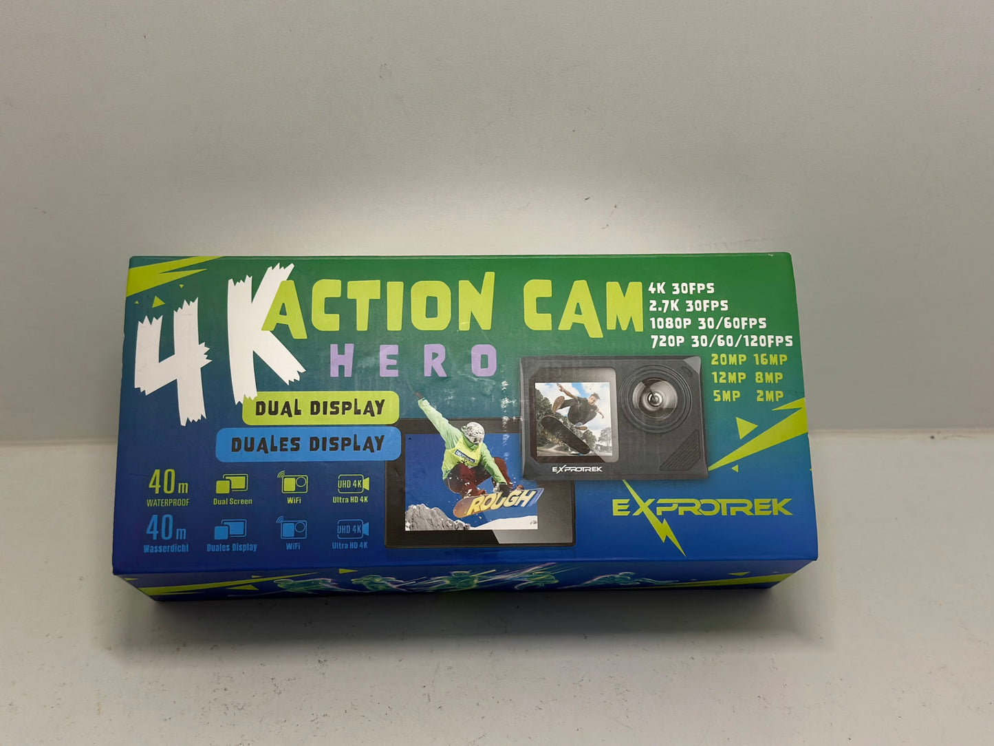 Exprotrek Action Camera 4K 30fps Ultra HD, Caméra d'action 40 m 100 Pieds étanche WiFi Ultra Grand Angle 170°, télécommande, 2 Batteries et kit d'accessoires pour Casque