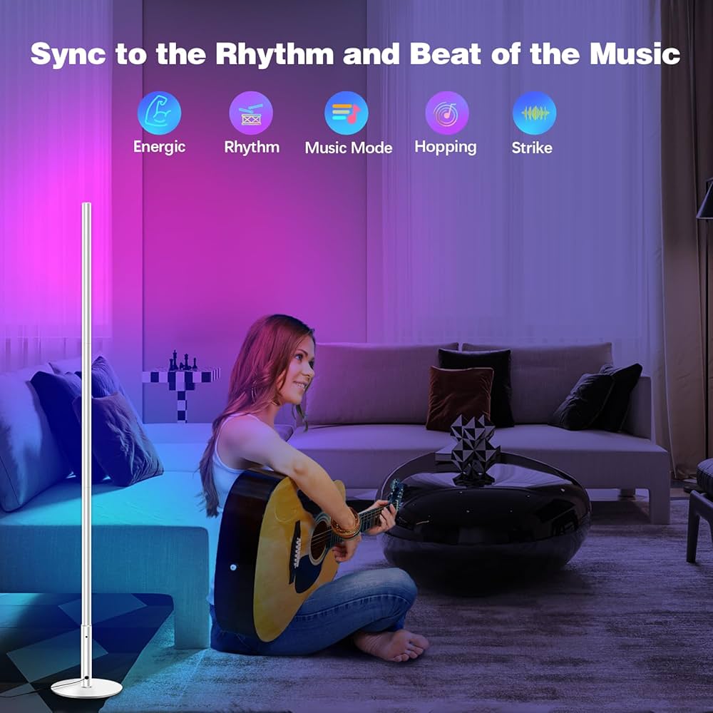 Lampadaire sur Pied Salon, RGBCW LED Compatible avec Alexa / Google Home / WiFi APP et Télécommande, D'angle Lampe Moderne Chambre Musique Sync 2700K-6500K 16 Millions Couleurs