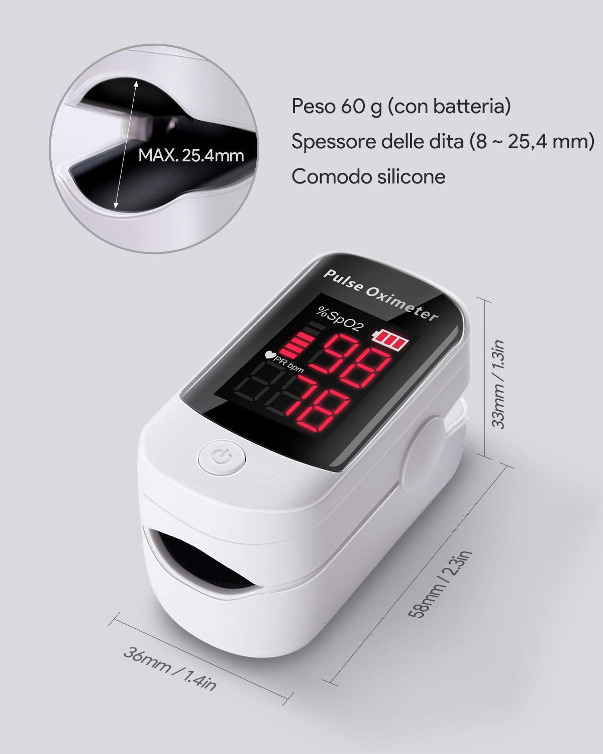 Oxymetre de Doigt, Oxymètre de Pouls Portable Professionnel pour les Mesures de la Fréquence Cardiaque (PR) et de la Saturation en Oxygène (SpO2), Lecture Instantanée