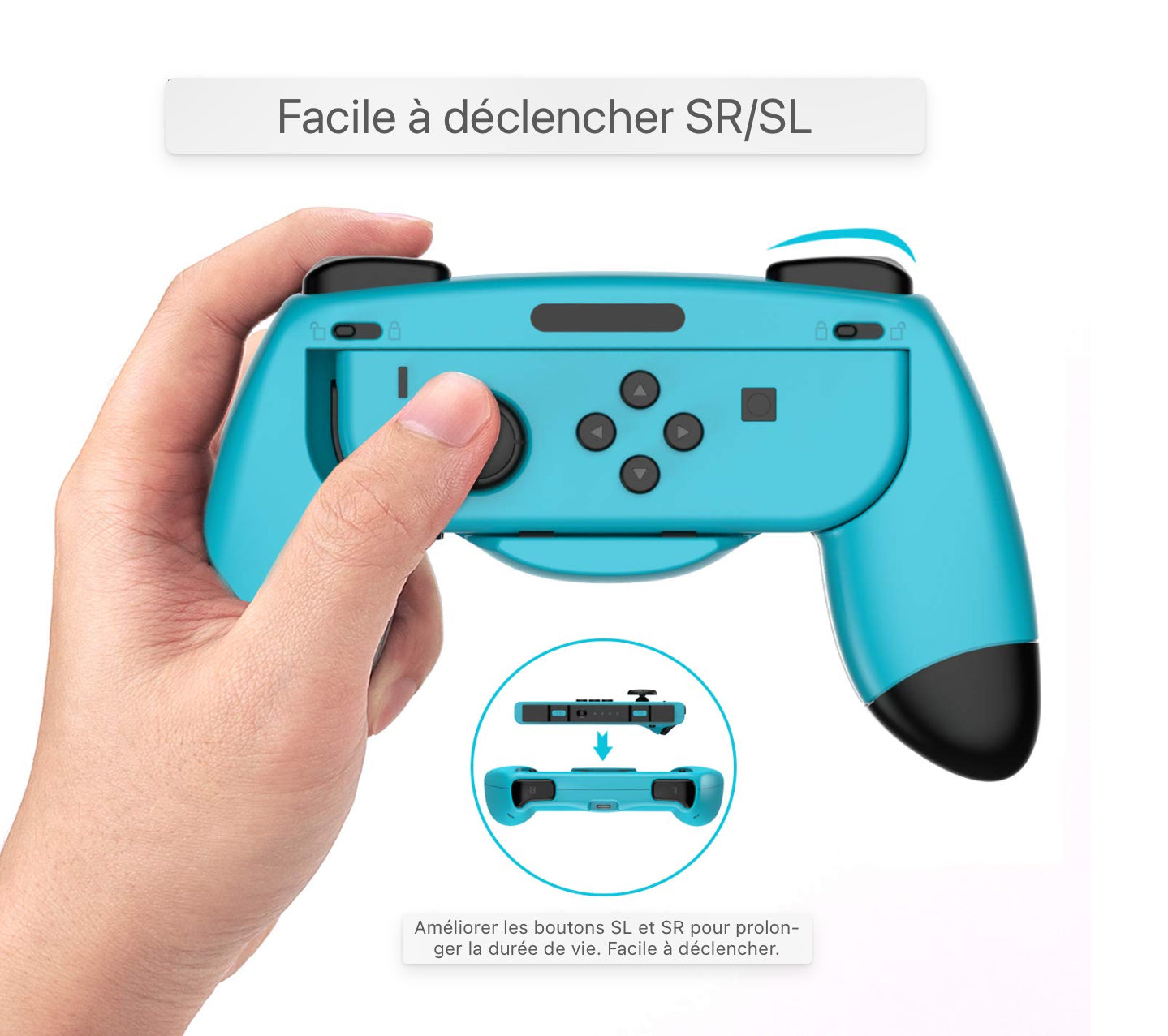 Support de poignée Compatible avec Nintendo Switch/OLED Joy Con Controller XL Large Hand Grip Holder Accessories avec Joystick Protection Caps, Rouge-Bleu