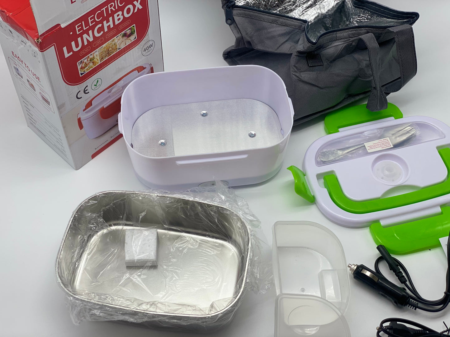 Boîte Chauffante Lunch Box 1.5L Électrique Boîte à Lunch Thermique 12V 24V 220V 40W 3 en 1 Boîte Alimentaires Boîte Repas revêtement en Isolation en Acier Inoxydable Boîtes-Repas
