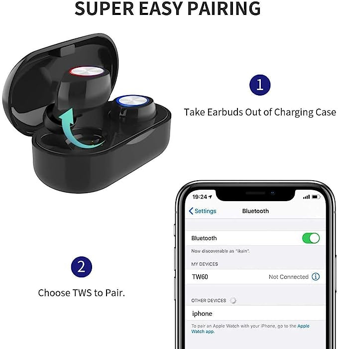 Écouteurs Bluetooth sans Fil 5.0 Réduction du Bruit Sports pour iOS Android Noir neuves