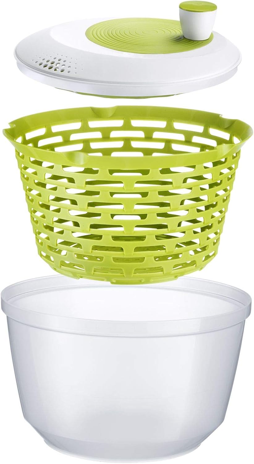Westmark Essoreuse à Salade, Capacité : 4,4 L, ø 23,5 cm, Plastique, Sans BPA, Spinderella, Couleur: Transparent/Blanc/Vert
