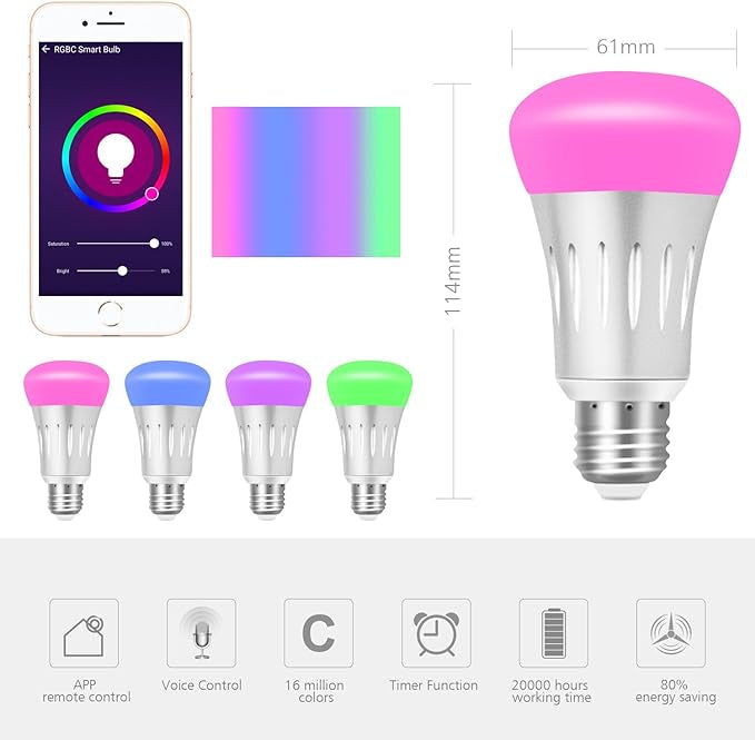 Ampoule Connectée, LED E27 6000k+600LM 7W RGB Compatible avec Alexa Google Home neuve