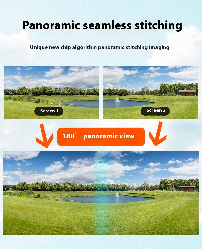 Caméra de surveillance sans fil à écran d'épissure binoculaire angle large 180°