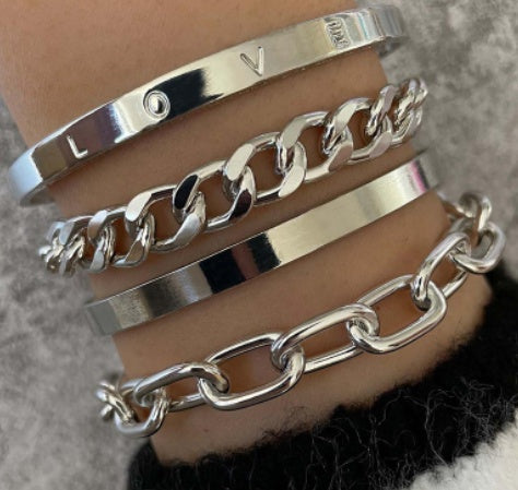 Ensemble de Bracelets "Pure-Link" – Jonc Ouvert en C & Chaîne Maillée Minimaliste