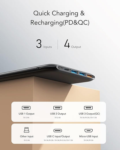 Batterie Externe 26800mAh Power Bank Quick Charge QC 3.0 Batterie Portable Power Delivery avec 4 Sorties et 3 Entrées Ultra Haute Capacité Compatible avec Téléphone