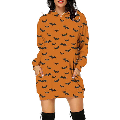 Robe-Sweat "Spooky-Vibe" – Sweat à Capuche Long Imprimé Halloween avec Poches