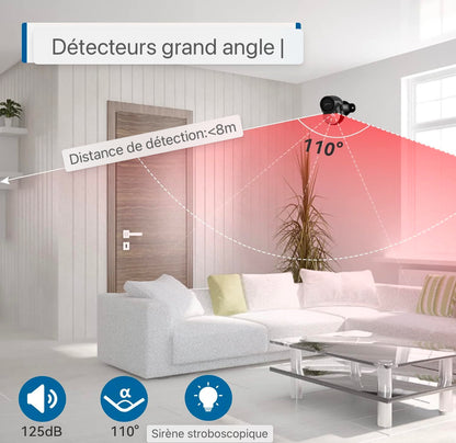 alarme de détecteur de mouvement, capteur de mouvement avec télécommande, 125 dB, système d'alarme antivol pour maison, camping-car, garage, bureau, appartement, voiture, magasins, Noir