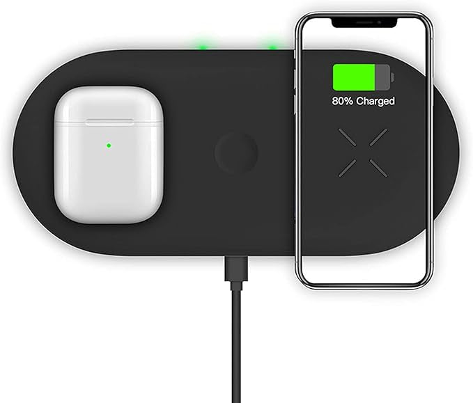 Chargeur sans fil Raid Station de charge inductive, station de charge sans fil 3 en 1 pour Apple Watch, AirPods Pro/2 Fast Wireless Charging Stand pour iPhone 12/11/ Pro/Max/X/XS/XR / 8/8 Plus Tous les QI-compatible