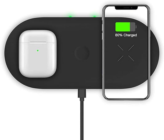 Chargeur sans fil Raid Station de charge inductive, station de charge sans fil 3 en 1 pour Apple Watch, AirPods Pro/2 Fast Wireless Charging Stand pour iPhone 12/11/ Pro/Max/X/XS/XR / 8/8 Plus Tous les QI-compatible
