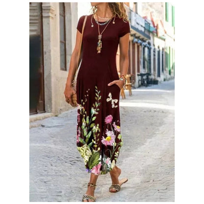 Robe "Summer-Pop" – Manches Courtes, Col Rond & Imprimé Graphique Tendance
