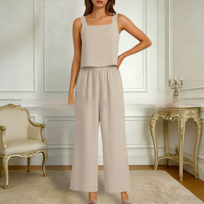 Ensemble Gilet sans manches et pantalon à jambes larges de style européen et américain pour femmes
