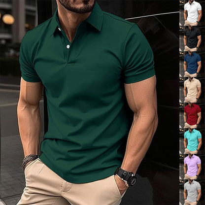 Polo d'été à manches courtes pour hommes avec Bouton de couleur unie Haut à boutons à revers