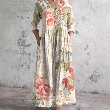 Robe de Saison à Motifs Floraux et Relief 3D