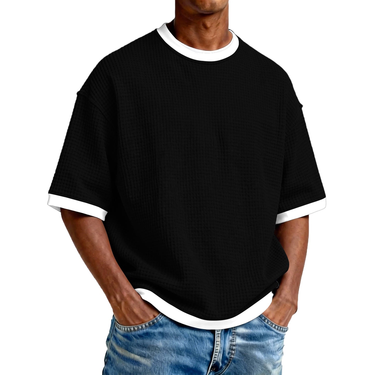 T-Shirt "Contrast-Edge" – Col Rond & Design Bicolore en Mélange de Coton