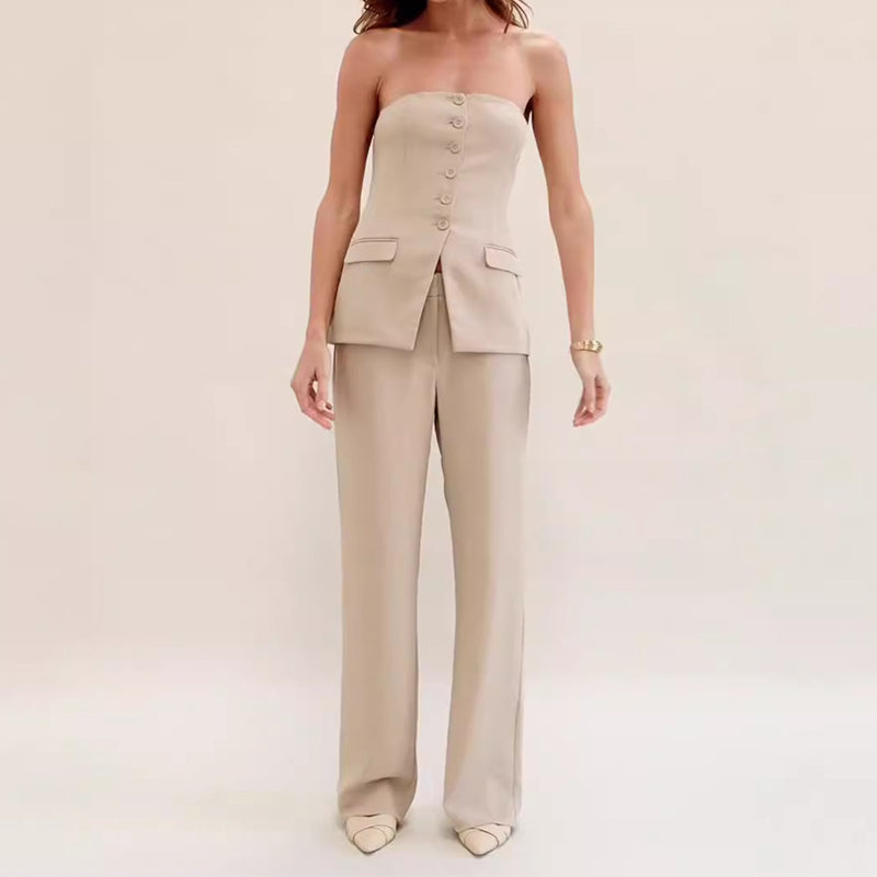 Ensemble "City Chic" 2 Pièces – Top Tube Boutonné & Pantalon Droit