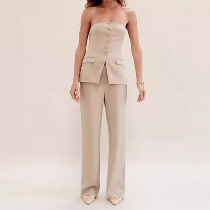 Ensemble "City Chic" 2 Pièces – Top Tube Boutonné & Pantalon Droit