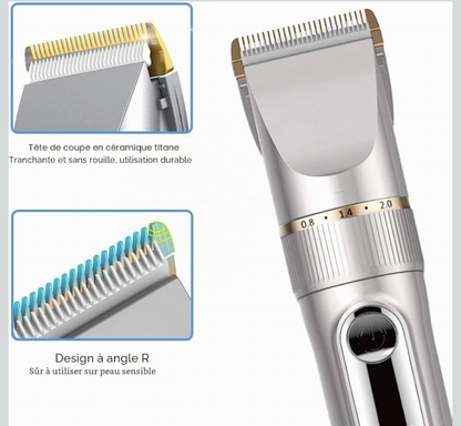 Tondeuse à Cheveux Hommes Professionnel Sans fil IPX7 Tondeuse Homme Rechargeable à 2 Niveaux de Vitesse Écran LCD et Lame Céramique avec 2 peignes à favoris et 4 Peigne 3/6/9/12 mm