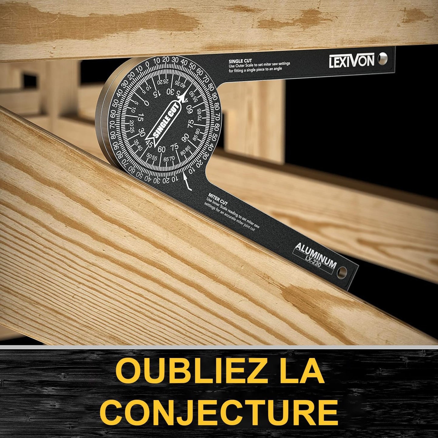 LEXIVON Rapporteur d’Angle | Règle D'angle en Aluminium, Mesure d'angle à 360° 7 Pouces avec Graduations gravées au Laser, pour travail du bois, devoirs, construction, Dessiner et Mesurer (LX-230)