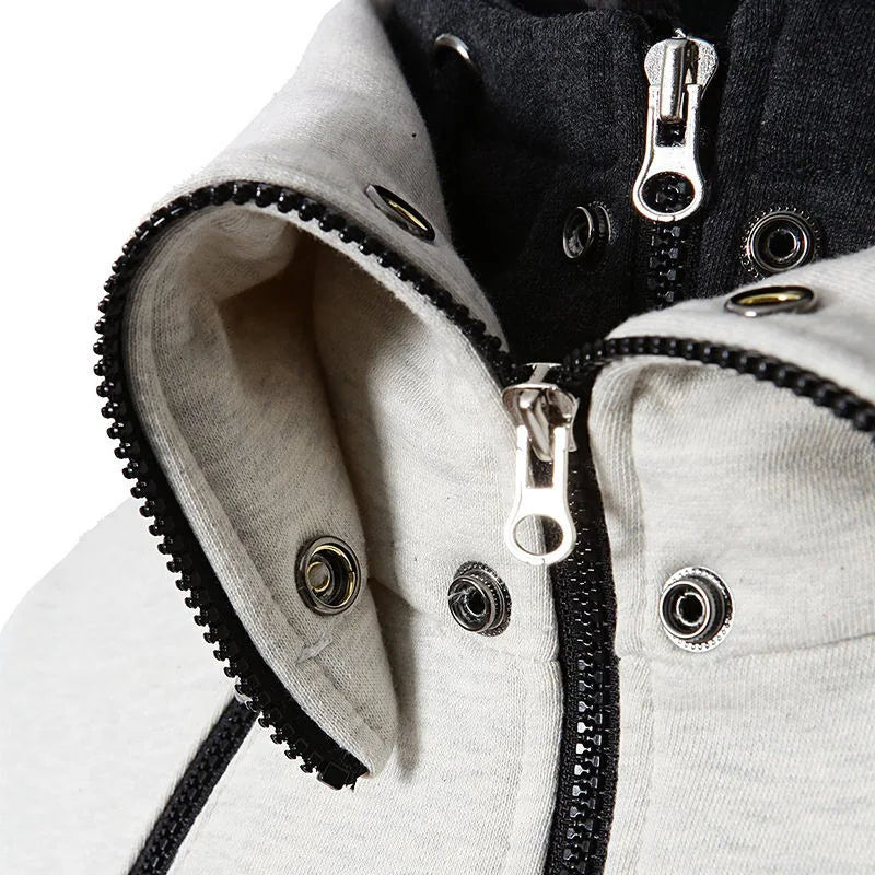 Veste à capuche zippée pour hommes Faux cardigan de sport en deux pièces Veste de sweat-shirt ajustée décontractée